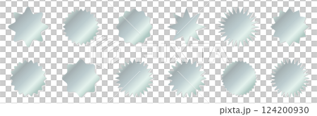 シルバーに輝くジグザグの波型フレームのベクターイラストセット。銀メダルのステッカー。ギザギザの縁取り 124200930