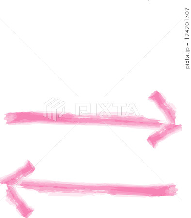 双方向の直線のピンク色の矢印の水彩風手書きイラスト 双方向の直線のピンク色の矢印の水彩風手書きイラスト 124201307