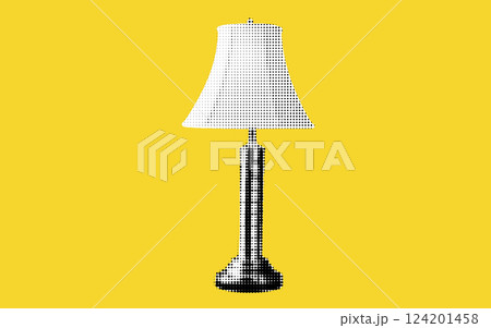 This collage features an elegant lamp, crafted in halftone style, set against a striking yellow background. The design brings energy and character to any modern decor. This collage features an elegant lamp, crafted in halftone style, set against a striking yellow background. The design brings energy and character to any modern decor. 124201458