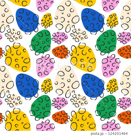 Easter seamless pattern with hand drawn colorful funny eggs 124201464