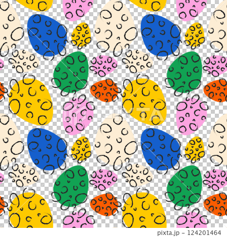 Easter seamless pattern with hand drawn colorful funny eggs 124201464