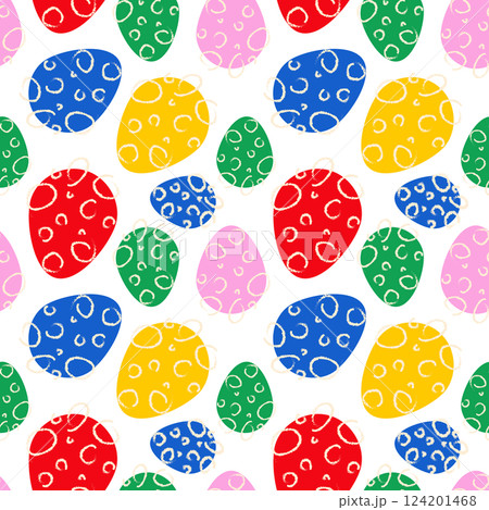Easter seamless pattern with hand drawn colorful funny eggs 124201468