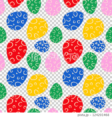 Easter seamless pattern with hand drawn colorful funny eggs 124201468