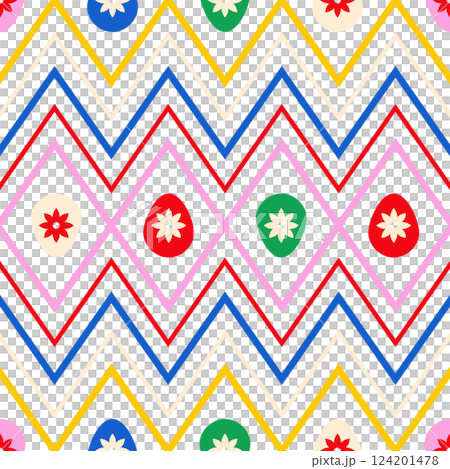 Easter seamless pattern with floral eggs and geometrical ethnical ornament Easter seamless pattern with floral eggs and geometrical ethnical ornament 124201478