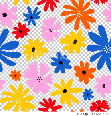 Retro seamless pattern with cute naive flowers 124201486