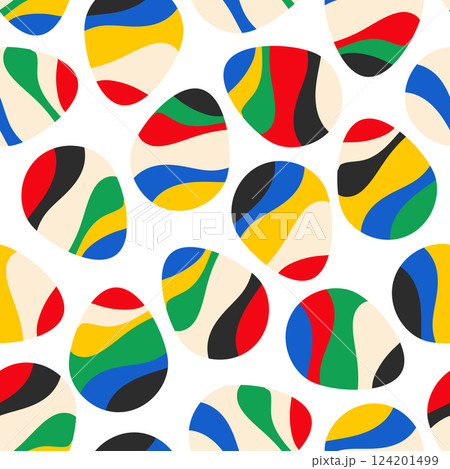 Easter seamless pattern with hand drawn colorful funny eggs 124201499