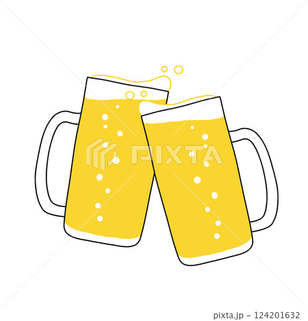 ビールジョッキで乾杯しているイラスト ビールジョッキで乾杯しているイラスト 124201632