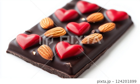 Dark Chocolate Bar Almonds Red Hearts Romantic Sweet Treat 124201899