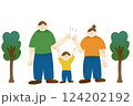手をつなぐ家族の優しいイラスト 124202192