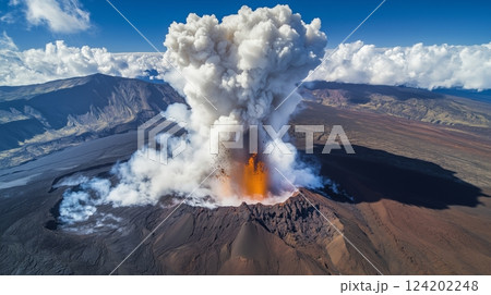 Huge eruption of an active volcano with gigantic explosion 124202248