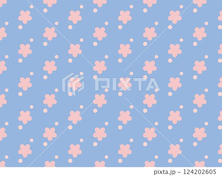 青色と桜のかわいいシームレスパターン背景イラスト 青色と桜のかわいいシームレスパターン背景イラスト 124202605