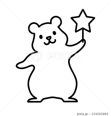 星を持っているハムスターのシンプルな黒い線画イラスト　透過背景の切り抜き 124202664