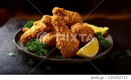 カリッとジューシーな鶏の唐揚げとレモン3 カリッとジューシーな鶏の唐揚げとレモン3 124202712