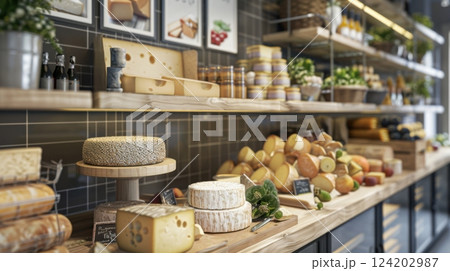 Cheese Display In A Gourmet Shop 124202987