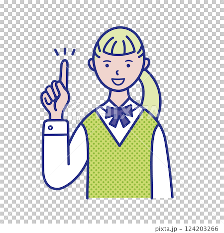 指差しポーズの女子学生の上半身イラスト素材 124203266