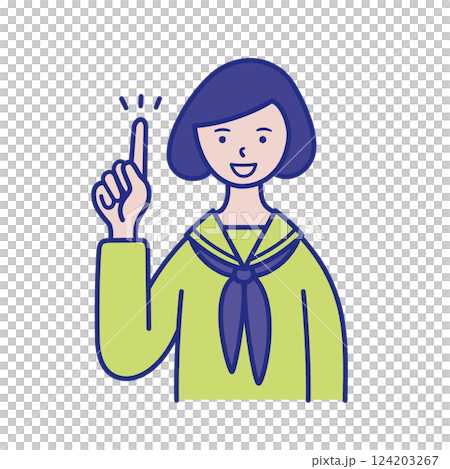 Female student upper body illustration material of pointing pose Female student upper body illustration material of pointing pose 124203267