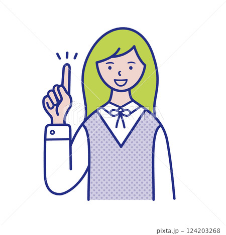 指差しポーズの女子学生の上半身イラスト素材 124203268