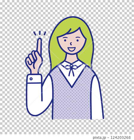 指差しポーズの女子学生の上半身イラスト素材 124203268