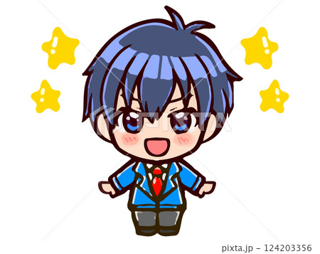 かわいい制服姿の落書き風男の子ちびキャラのイラスト素材 124203356