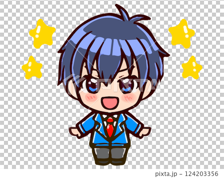 かわいい制服姿の落書き風男の子ちびキャラのイラスト素材 124203356