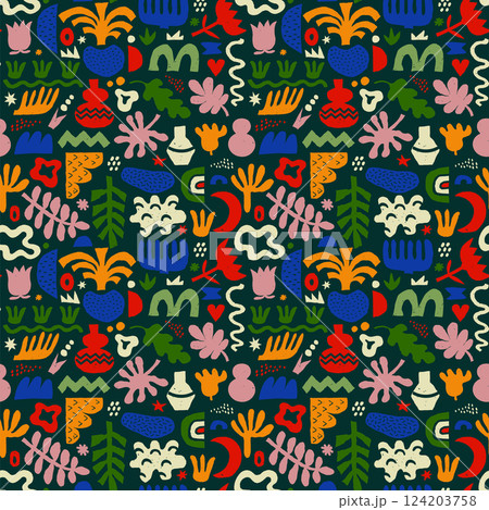 Abstract organic shape seamless pattern with naive geometric doodles. 124203758