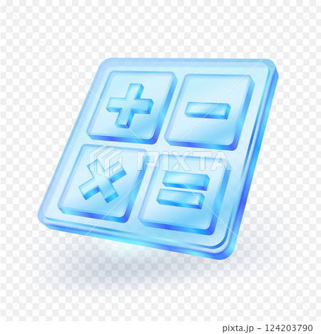 3D blue transparent glass material calculator icon isolated on white background. Realistic vector illustration. 3D blue transparent glass material calculator icon isolated on white background. Realistic vector illustration. 124203790