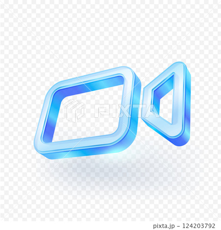 Video camera icon. Transparent glass material isolated on background. Movie icon for social media application interface and web pages. 3D vector illustration file. Video camera icon. Transparent glass material isolated on background. Movie icon for social media application interface and web pages. 3D vector illustration file. 124203792