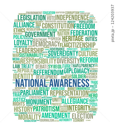 National Awareness Word Cloud. Essential Terms on Citizenship, Democracy, and Governance 124203937