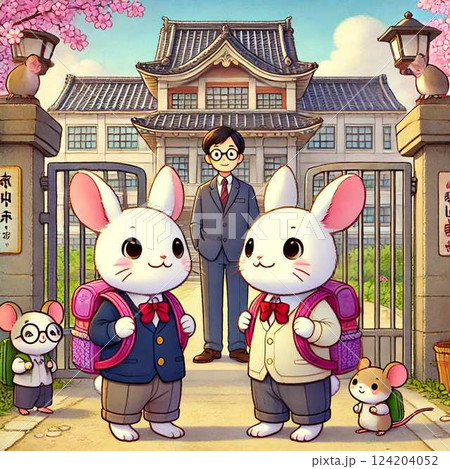 うさぎとネズミの入学式 124204052