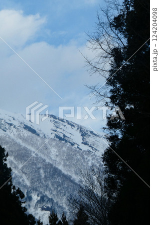 冬の晴れ間に見える小岩井農場からの雪を頂いた岩手山 冬の晴れ間に見える小岩井農場からの雪を頂いた岩手山 124204098