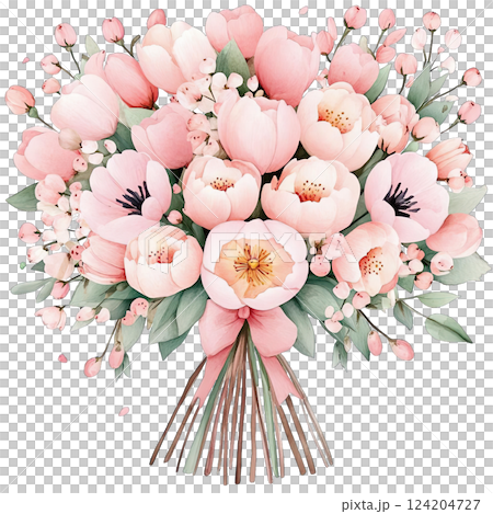 Beautiful bouquet of pink flowers showcasing peonies and blossoms arranged for a special occasion 124204727