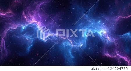 Colorful cosmic nebula illuminating the night sky with vibrant hues of blue and purple 124204773