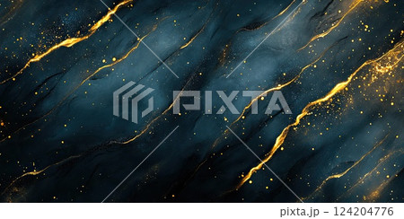 Abstract design featuring dark blue and gold marbled textures with glowing streaks 124204776