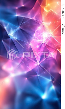 Abstract colorful geometric pattern with vibrant hues and dynamic lighting effects in digital art Abstract colorful geometric pattern with vibrant hues and dynamic lighting effects in digital art 124204795