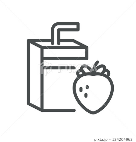 Strawberry Juice Box Icon. Fresh Strawberry Berry Fruit Drink Outline Vector Symbol of Drink Box with Straw with Strawberry Flavor 124204962