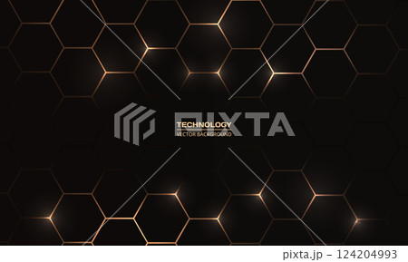 Hexagon technology black and gold colored honeycomb abstract background. Hexagon technology black and gold colored honeycomb abstract background. 124204993