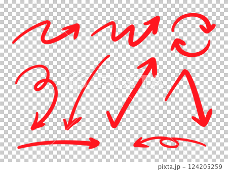 簡單的筆手寫箭頭設定向量紅色 124205259