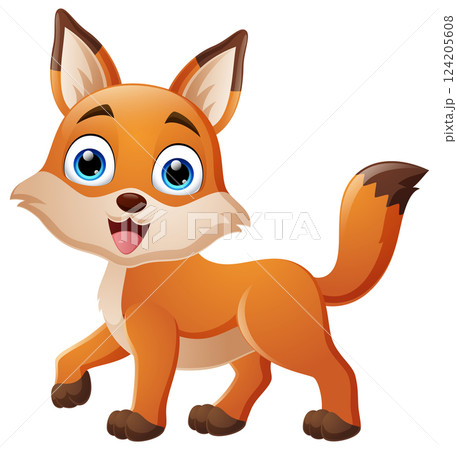 Happy cartoon fox isolated on white background 124205608