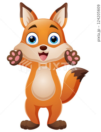 Happy cartoon fox posing on white background 124205609