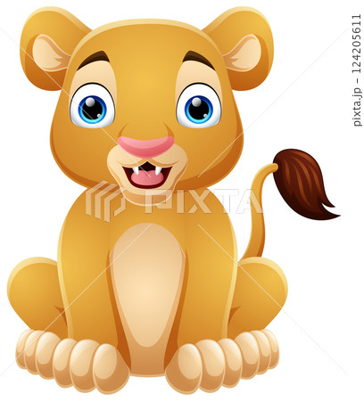Cute lion cartoon sitting on white background Cute lion cartoon sitting on white background 124205611