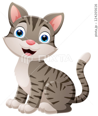 Funny cat cartoon isolated on white background 124205616