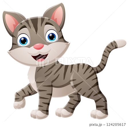 Happy cat cartoon isolated on white background 124205617
