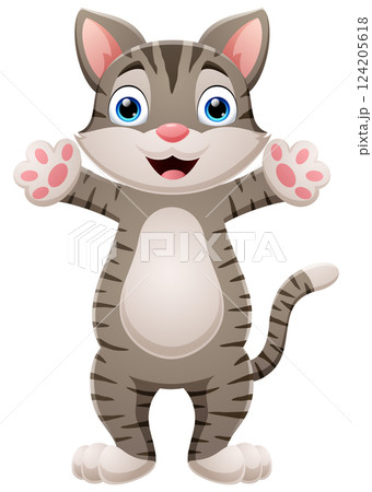 Cartoon funny cat posing on white background 124205618