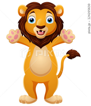 Happy cartoon lion posing on white background Happy cartoon lion posing on white background 124205630