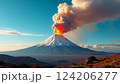 Volcano eruption. Scenic view of an active volcano from distance 124206277