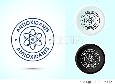 Rich in antioxidants icon design illustration. Antioxidant rich food label sign symbol, Color black and white Rich in antioxidants icon design illustration. Antioxidant rich food label sign symbol, Color black and white 124206312