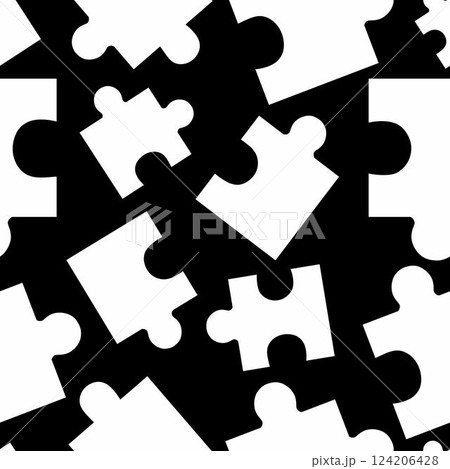 Seamless Jigsaw Puzzle pattern. Vector. White puzzles on black background. Seamless Jigsaw Puzzle pattern. Vector. White puzzles on black background. 124206428