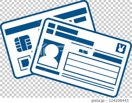 我的號碼卡（個人號碼卡）正面和背面的插圖 白色背景上的藍色圖標 124206443