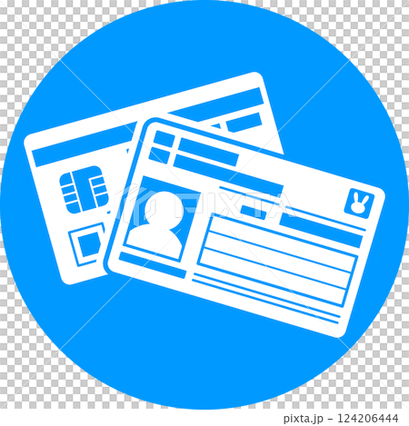 我的號碼卡（個人號碼卡）正面和背面的插圖 白色背景上的藍色圖標 124206444
