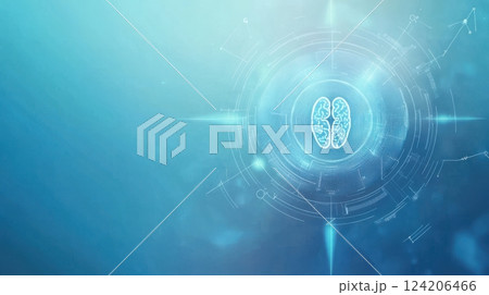 Abstract AI-powered healthcare background with futuristic neural networks, digital brain scans, and holographic medical diagnostics, sleek modern blue tones with glowing accents. Abstract AI-powered healthcare background with futuristic neural networks, digital brain scans, and holographic medical diagnostics, sleek modern blue tones with glowing accents. 124206466